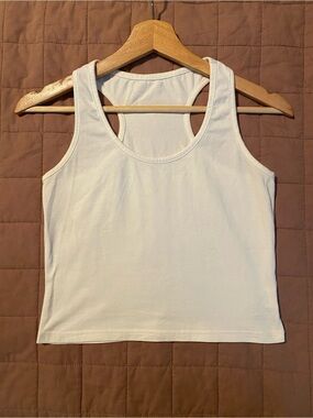 Classic White Racerback Cropped Tank Top - Size Large